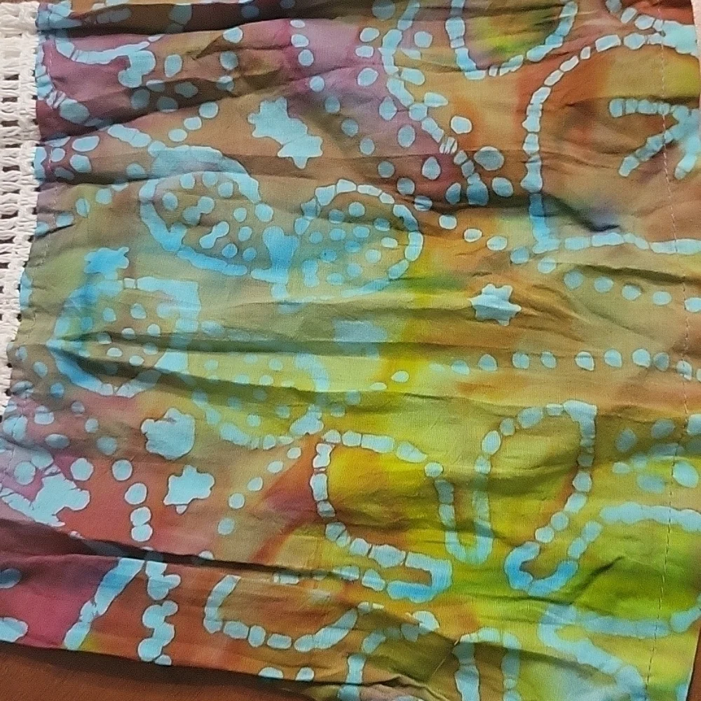 Boho Crochet Metallic Batik Cotton Summer Scarf Sash